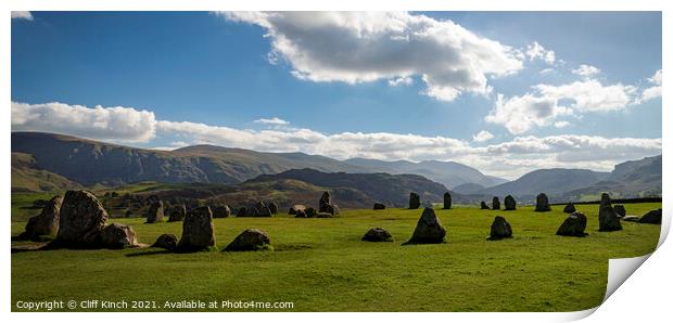 Castlerigg Stone Circle panorama Print by Cliff Kinch