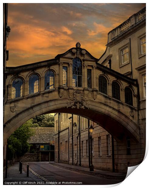 Evening over Bridge of Sighs Oxford Print by Cliff Kinch