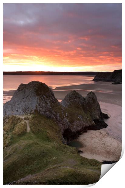 Three Cliffs Sunset Print by Andrew Fairclough