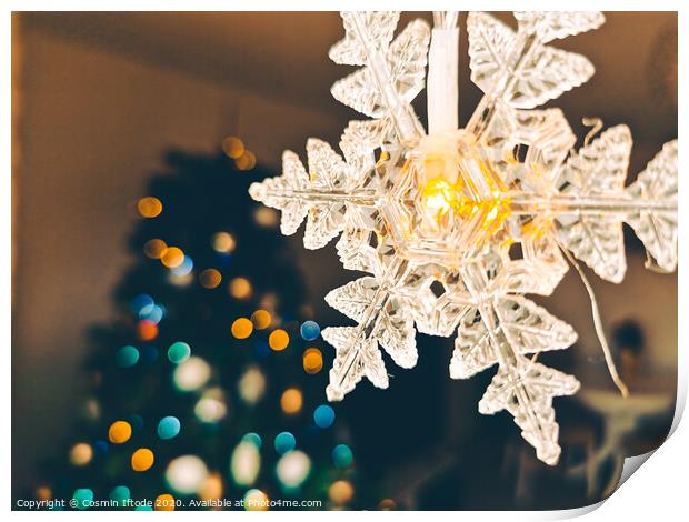 Cosy Christmas Lights and Bokeh Lights in Christmas Tree Print by Cosmin Iftode