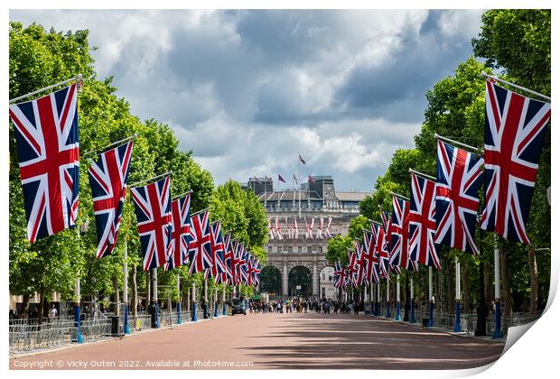 The Queen's Platinum Jubilee celebration flags, The Mall, London Print by Vicky Outen
