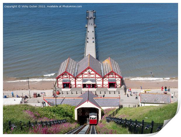 Saltburn Cliff Tramway Print by Vicky Outen