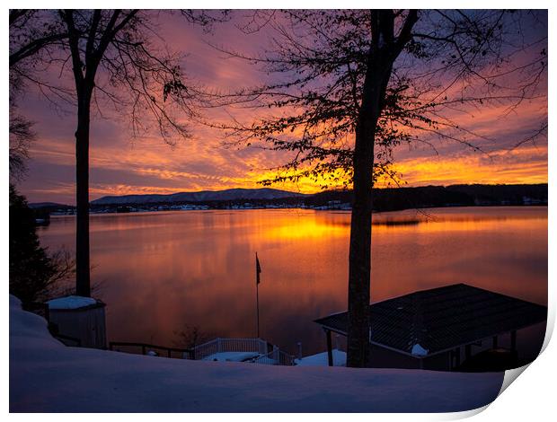 Sunrise at Smith Mountain Lake, Virginia, USA  Print by Vicky Outen