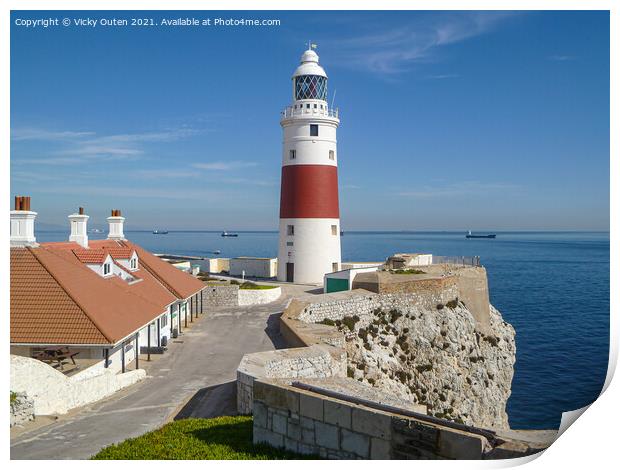 Europa Point lighthouse & cottages, Gibraltar Print by Vicky Outen