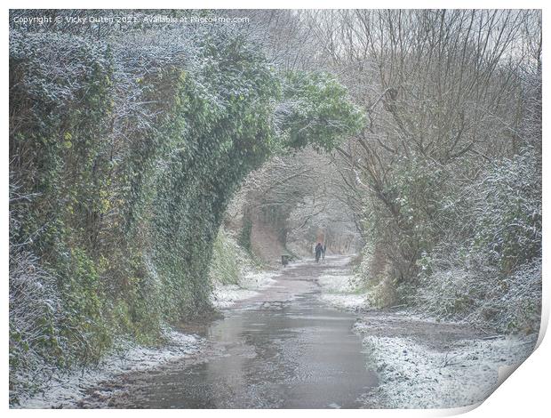 A snowy day along a path with trees  Print by Vicky Outen
