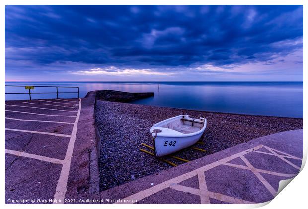 Boat in the blue hour on Sidmouth Beach Print by Gary Holpin