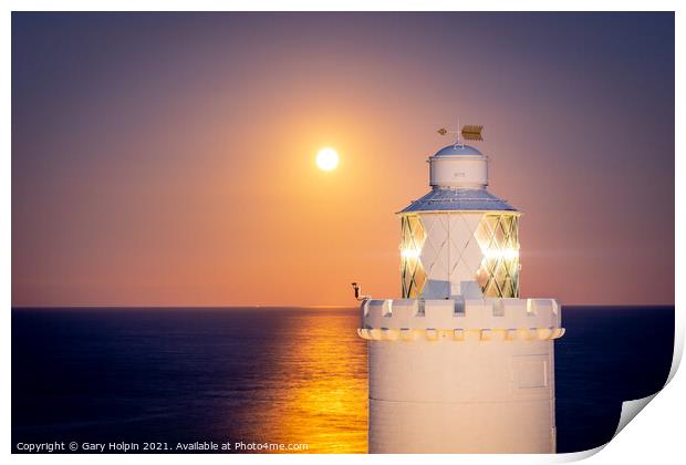Moon rise at Start Point Lighthouse Print by Gary Holpin