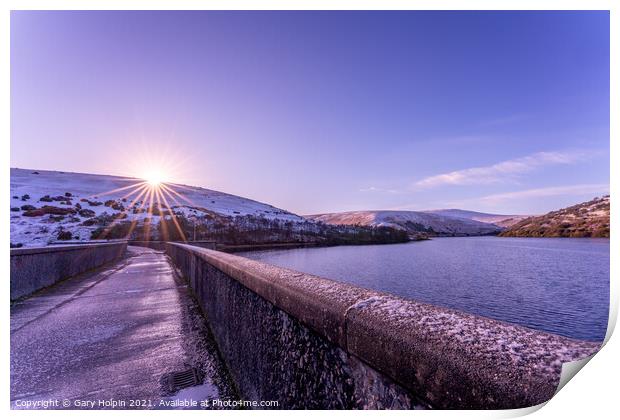 Winter sunrise over Meldon Reservoir Print by Gary Holpin