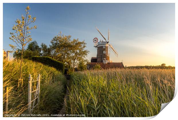Sunset at Cley Windmill Print by Patrick Metcalfe