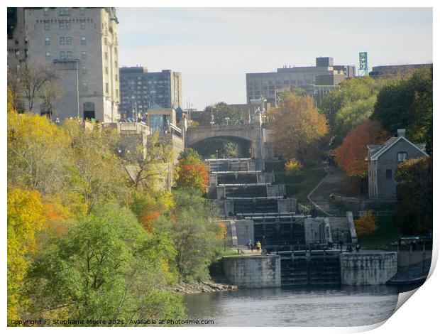 A wider view if the locks at the end of the Rideau Canal Print by Stephanie Moore