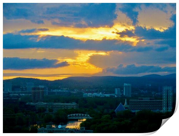 Sunset over the Gatineau Hills Print by Stephanie Moore