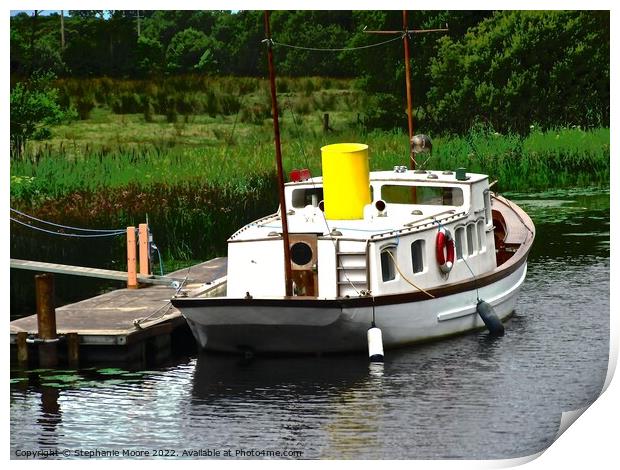 Docked boat in Fermanagh, Northern Island Print by Stephanie Moore