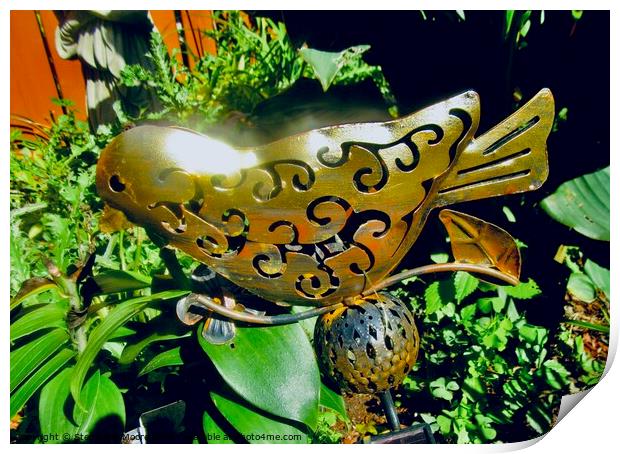 Metallic garden bird Print by Stephanie Moore