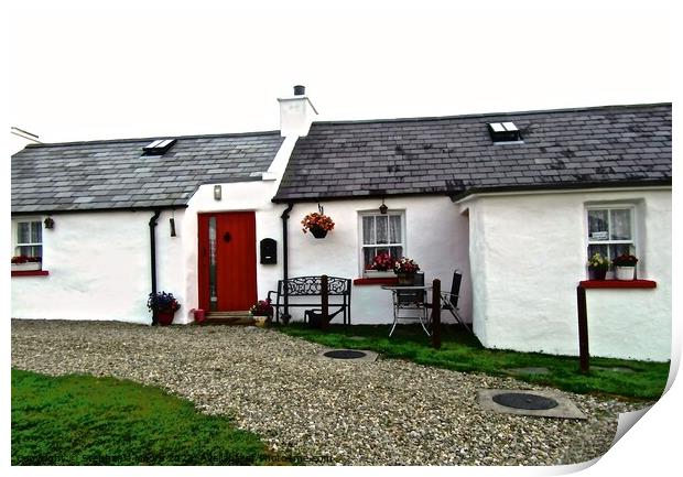 White cottage in Donegal Print by Stephanie Moore