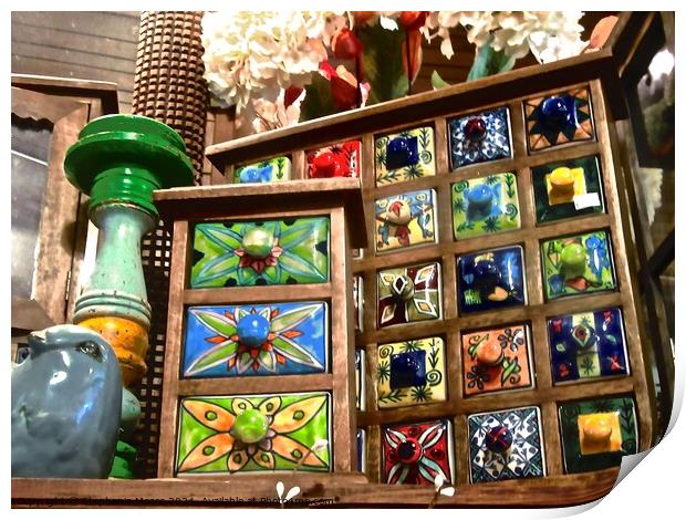 Colourful drawers Print by Stephanie Moore