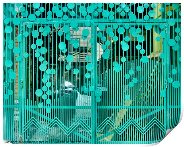 Green wrought iron gate Print by Stephanie Moore