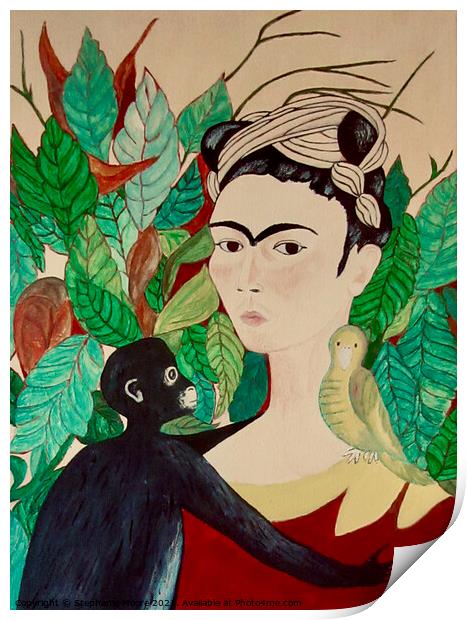 Frida with Monkey and Bird Print by Stephanie Moore