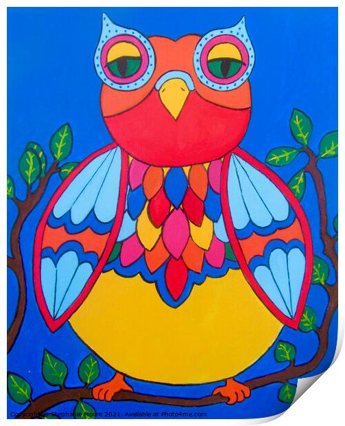 Bright Night Owl Print by Stephanie Moore