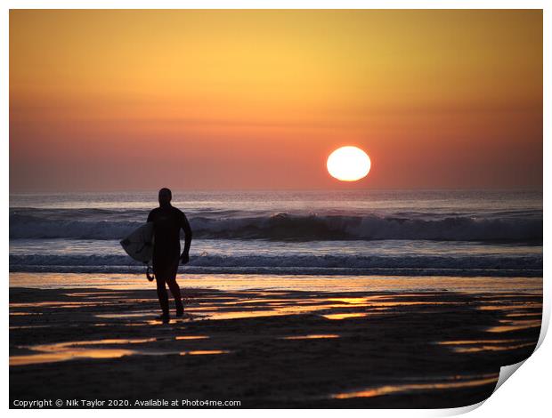 Surfer at Sunset Print by Nik Taylor