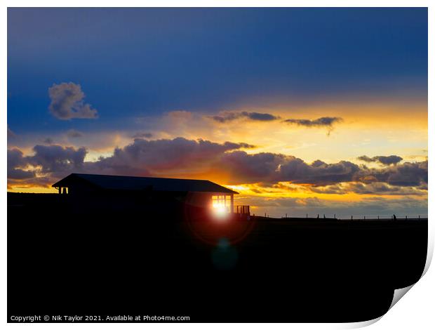 Sunset at the Bude cricket club. Print by Nik Taylor