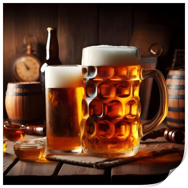 Pints full of beer in a pub, ultra realistic ai Print by Engin Sezer