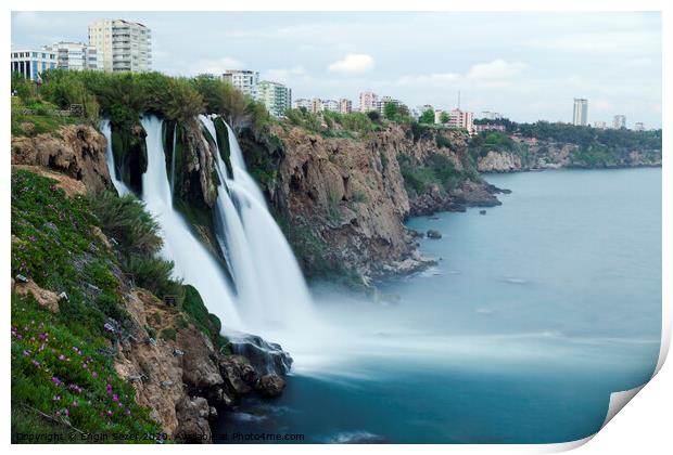 Duden Waterfalls falls into The Mediterranean Sea at Antalya Turkey Print by Engin Sezer