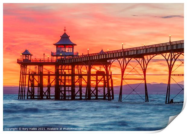 Clevedon Pier at Sunset Print by Rory Hailes