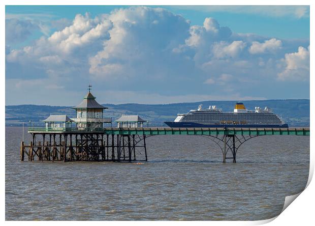 Clevedon Pier cruise ship Print by Rory Hailes