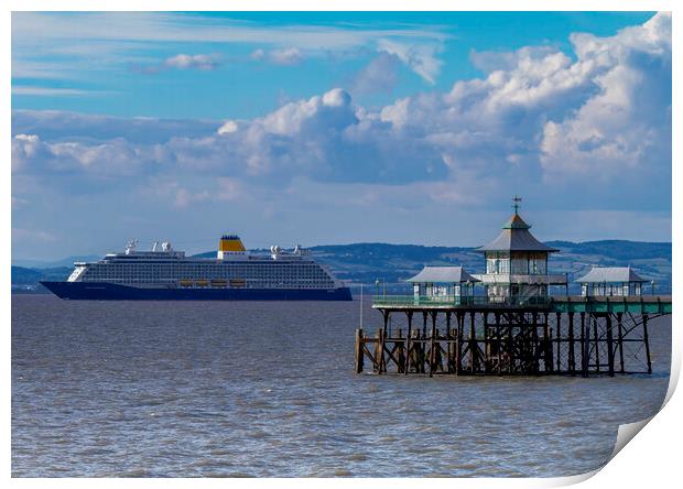 Clevedon Pier with cruise ship passing Print by Rory Hailes