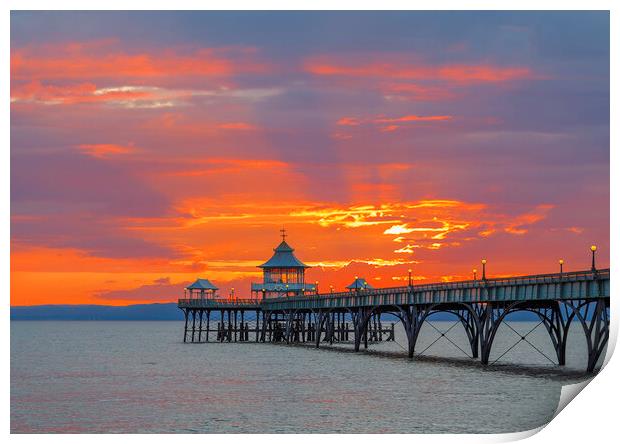 Clevedon Pier at sunset Print by Rory Hailes