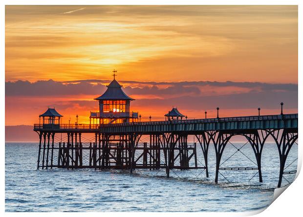 Clevedon Pier with the sun behind the pagoda Print by Rory Hailes