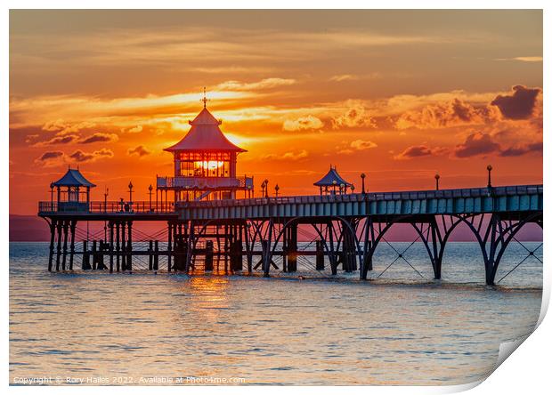 Clevedon Pier at sunset with a colourful horizon Print by Rory Hailes