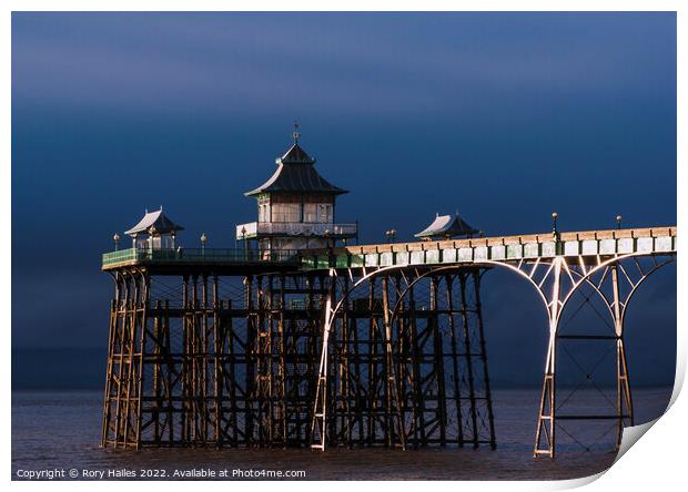 Clevedon Pier. at low tide with moody sky Print by Rory Hailes