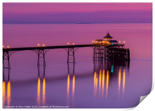 Clevedon Pier on a pinkish evening Print by Rory Hailes