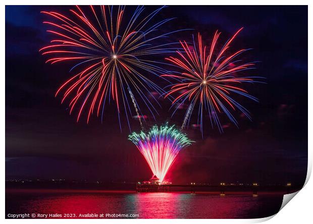 Fire works off the Pier with multiple colours Print by Rory Hailes