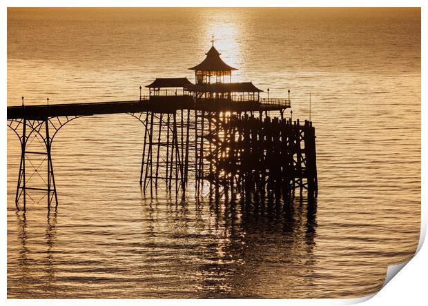 Clevedon Pier at sunset with a calm and tranquil sea Print by Rory Hailes