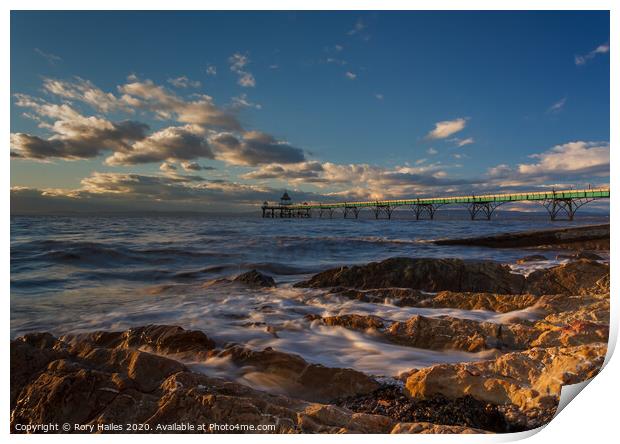 Clevedon Pier with blue sky Print by Rory Hailes