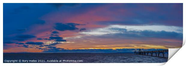 Clevedon Pier at sunset on a cloudy evening Print by Rory Hailes