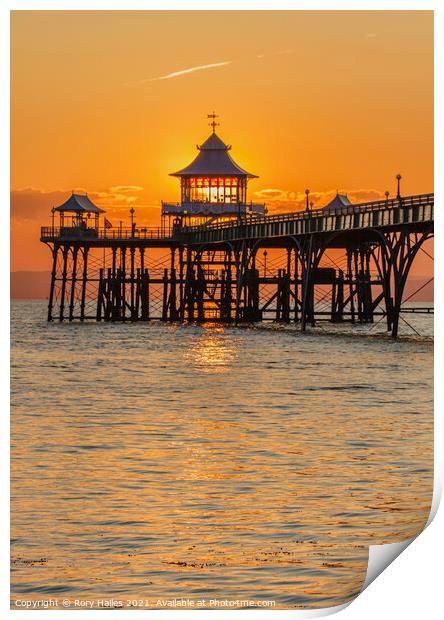 Clevedon Pier At Sunset Print by Rory Hailes