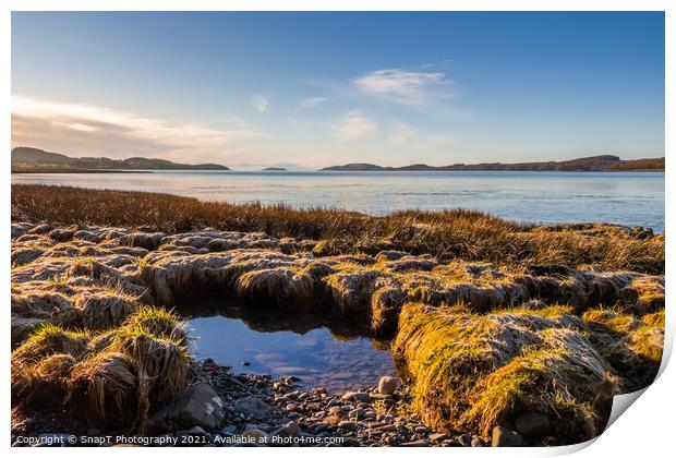 Frost covered grass on the coastline of Kirkcudbright bay at low tide Print by SnapT Photography