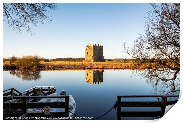 The boat crossing at Threave Castle, reflecting on the River Dee Print by SnapT Photography