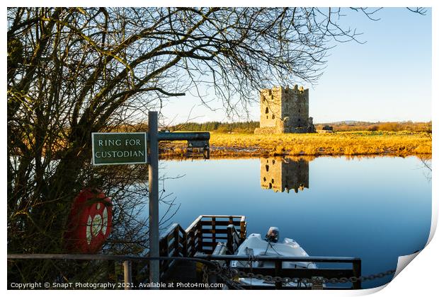 Ring for the custodian sign at Threave Castle ferry crossing on the River Dee Print by SnapT Photography
