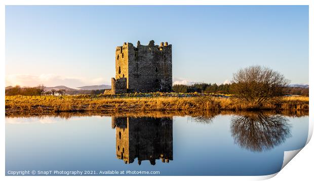 Landscape of Threave Island and Castle reflecting on the River Dee in winter Print by SnapT Photography