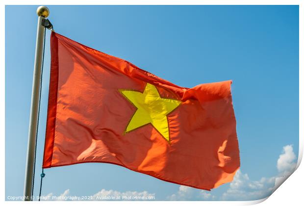 Close up of the red Vietnam National Flag with a gold star in the middle Print by SnapT Photography