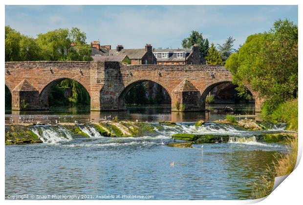 The Devorgilla Bridge, Cauld and River Nith in the centre of Dumfries Print by SnapT Photography