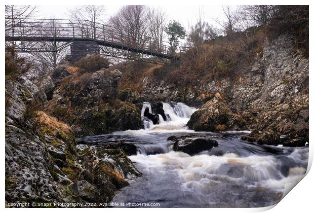 Waterfall on the Polmaddy Burn, below Polmaddy Settlement, during winter Print by SnapT Photography