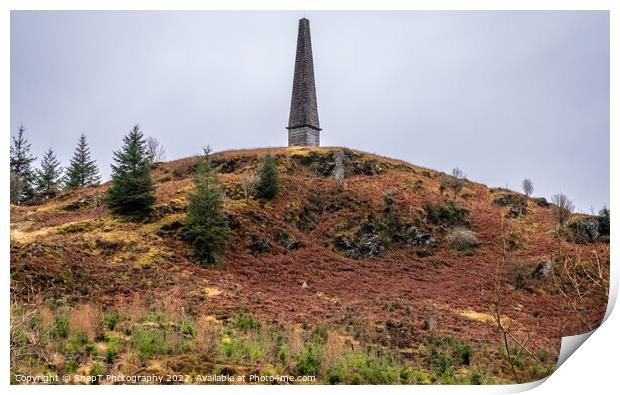 Murray's Monument on top of a hill overlooking the Galloway Forest, Scotland Print by SnapT Photography
