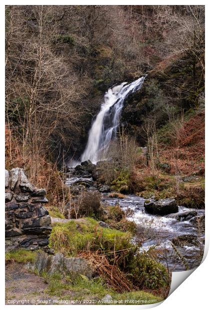 Grey Mare's Tail Waterfall and burn in winter, Galloway Forest Park, Scotland Print by SnapT Photography