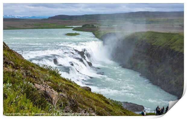 Tourists at the Gullfoss Waterfall on the Hvita River, Golden Circle, Iceland Print by SnapT Photography