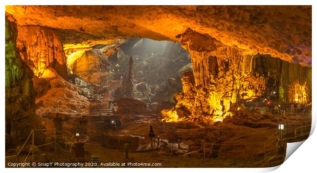 The illuminated limestone Sung Sot caves in the UNESCO World Heritage Site of Ha Long Bay in Northern Vietnam. Print by SnapT Photography